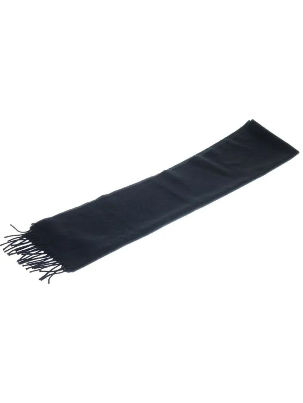 Hermes Logo Embroidery Cashmere Fringe Scarf Black